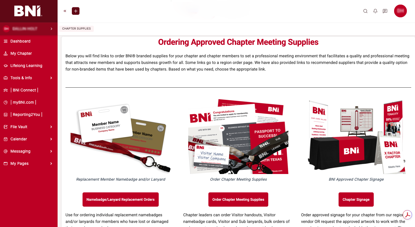 Region Supplies Order Page